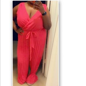 Hot pink pleated jumpsuit